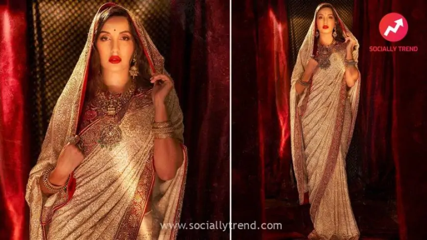 Hariyali Teej 2021 Celeb-Inspired Look: Nora Fatehi in Gorgeous Studded Saree Is All The Inspiration You Need This Festive Season