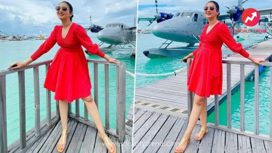 Gauahar Khan Looks Ravishing In a Red Hot Flared Mini Dress, Shares Stunning Pics From Maldives Vacay