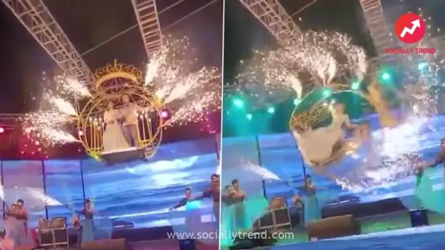 Wedding Mishap Video Goes Viral! Bride and Groom Falls Off Swing Attached to Crane Turning Grand Entry Into Disaster