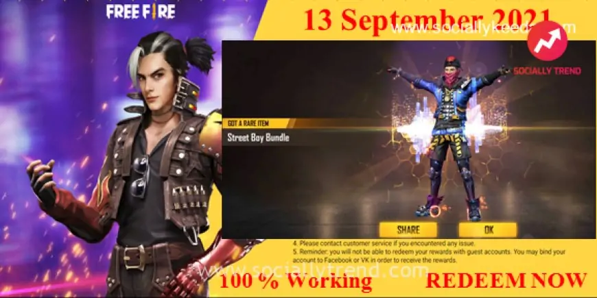 Free Fire Redeem Code Today 13 September 2021: Unlock Street Boy Bundle (13 D)