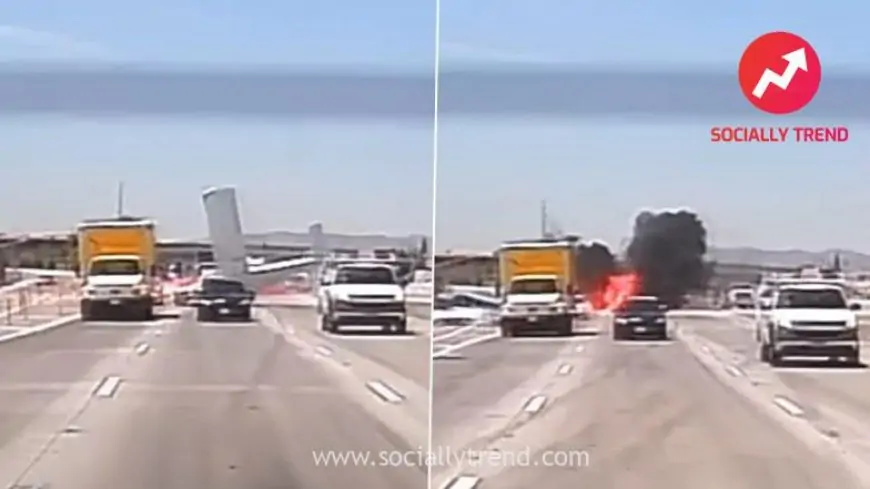 California: Plane Clashes on Freeway in Corona, Bursts Into Flames After Hitting Truck (Watch Video)