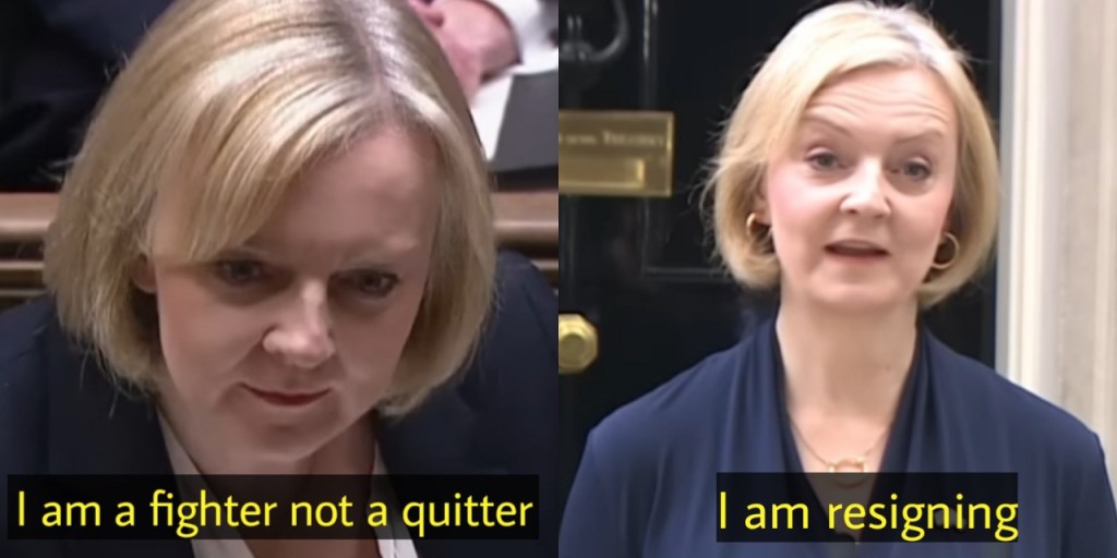 I am a fighter not a quitter I am resigning Liz truss meme template